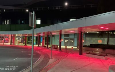 Royal Adelaide Hospital lit red in support of National Volunteers Week
